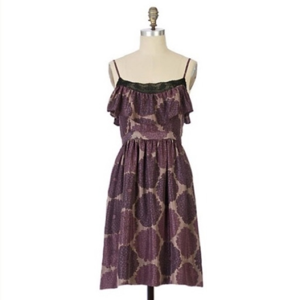 lil for Anthropologie Silk Purple Floral Dress